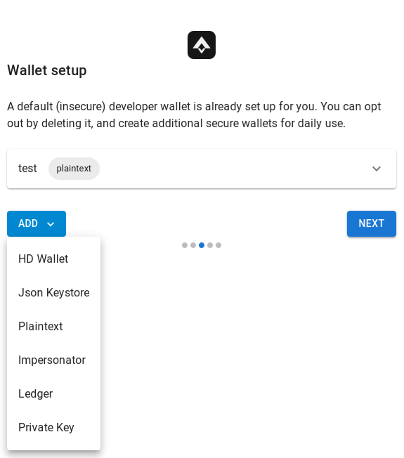 wallet onboarding screen